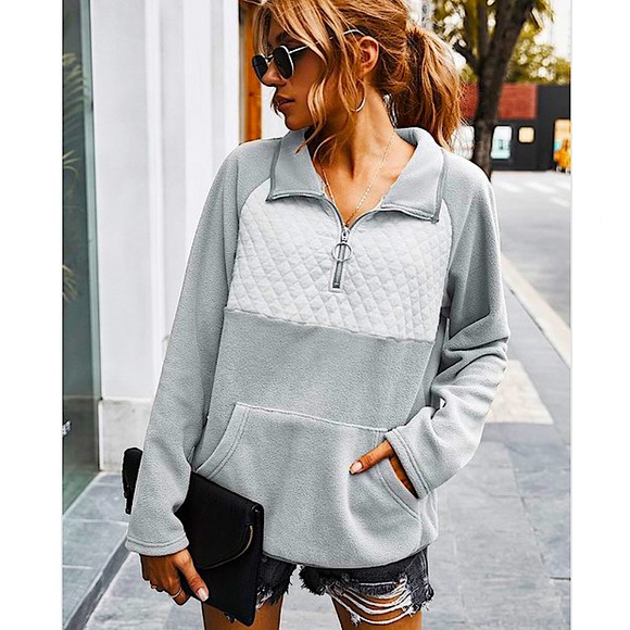 Penna&Pine Tops - Light Gray 1/4 Zip Cozy Quilted Pullover Sweater